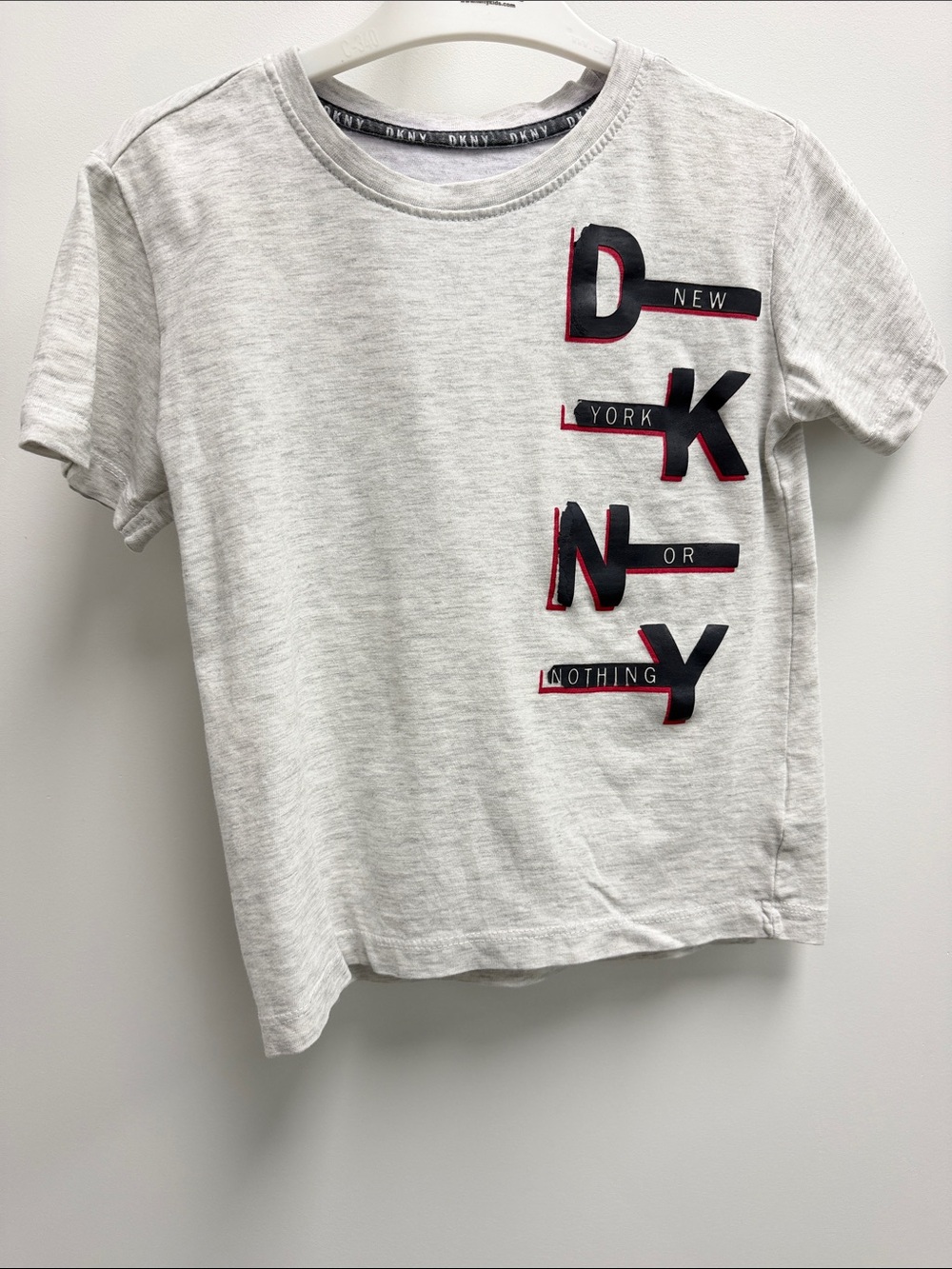 DKNY Youth Gray Tee with Black and Red Logo